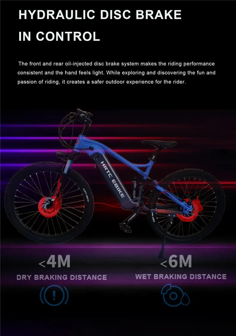 New 26-inch mountain electric bike soft tail bike 1000W48V17AH hydraulic brakes rear-wheel drive hidden lithium battery 50km/h