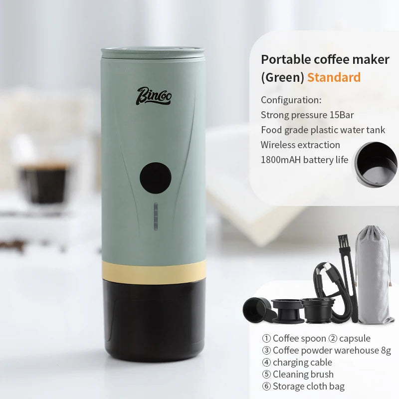 Bincoo portable capsule coffee machine Italian outdoor camping coffee powder capsule dual-use electric non plug in