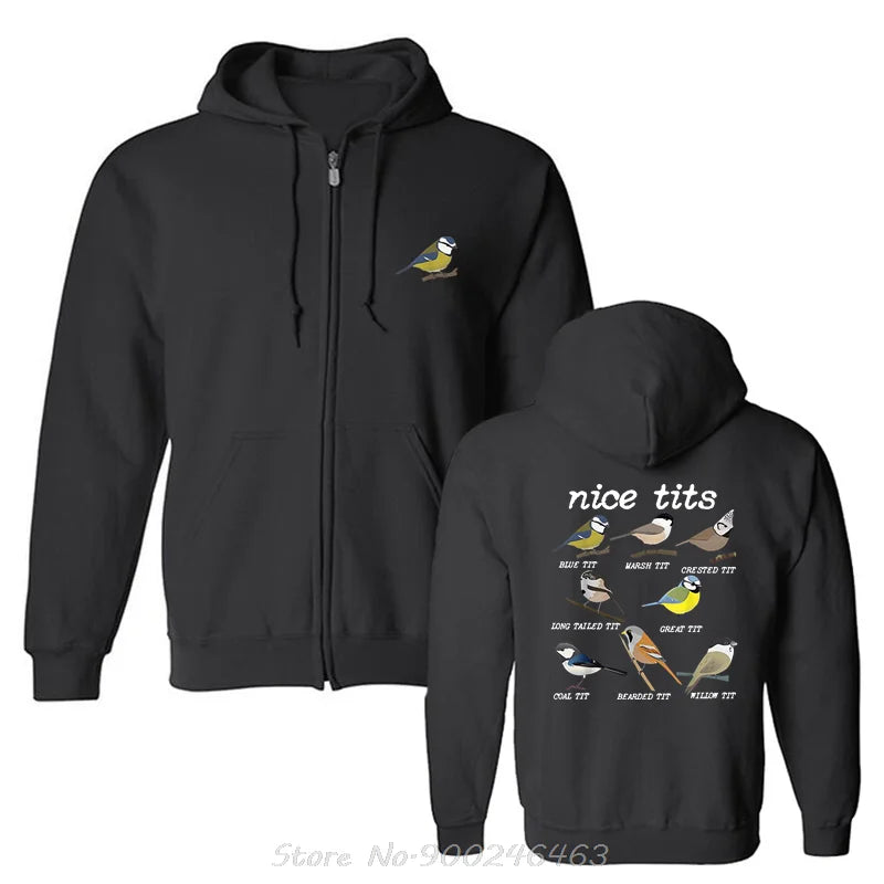 Cotton Nice Tits Funny Bird Watching, Funny Tit Birds Birdwatcher Unisex Men Novelty Hoodie High Quality Casual Oversized Hoody