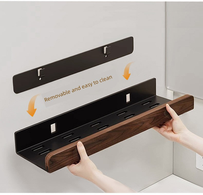 Punch-Free Kitchen Washstand Wall-Mounted Solid Wood Storage Rack