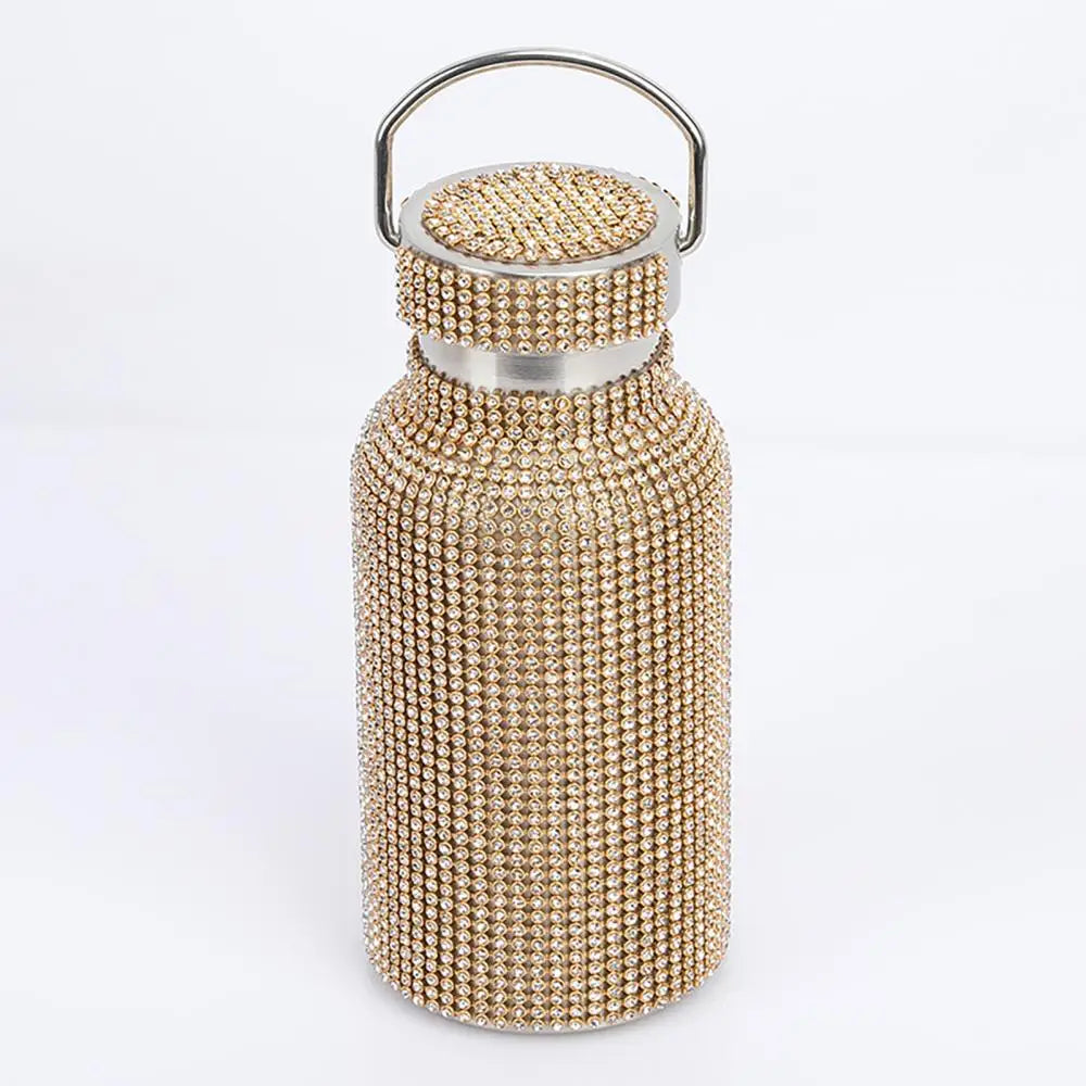 350ml/500ml/750ml Stainless Steel Insulated Vacuum Cup Rhinestone Decor Flask Bottle Drinking Kettle Thermal Mug Outdooor Travel