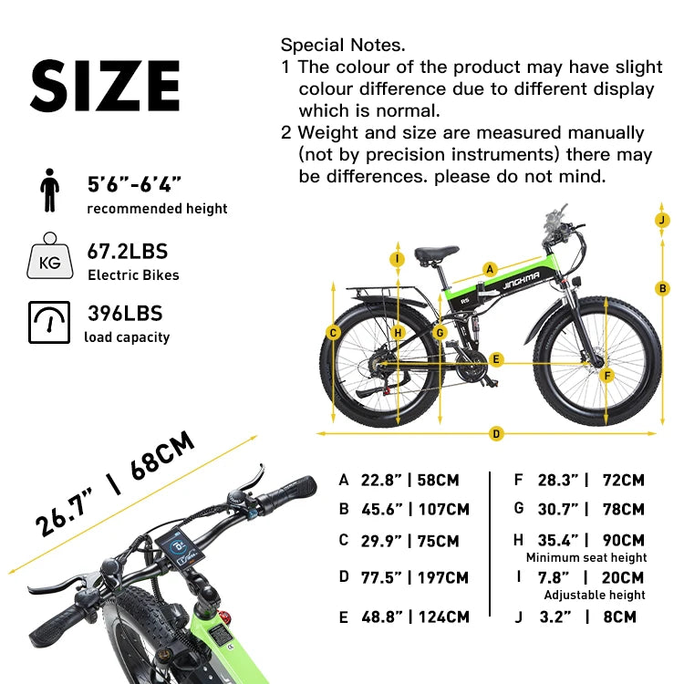 JINGHMA NEW R5 1000W Electric Bicycle 26 Inch Men's Bike 4.0 Fat Tires Ebike 48V 14AH Lithium Battery 45KM/H Mountain Motorcycl