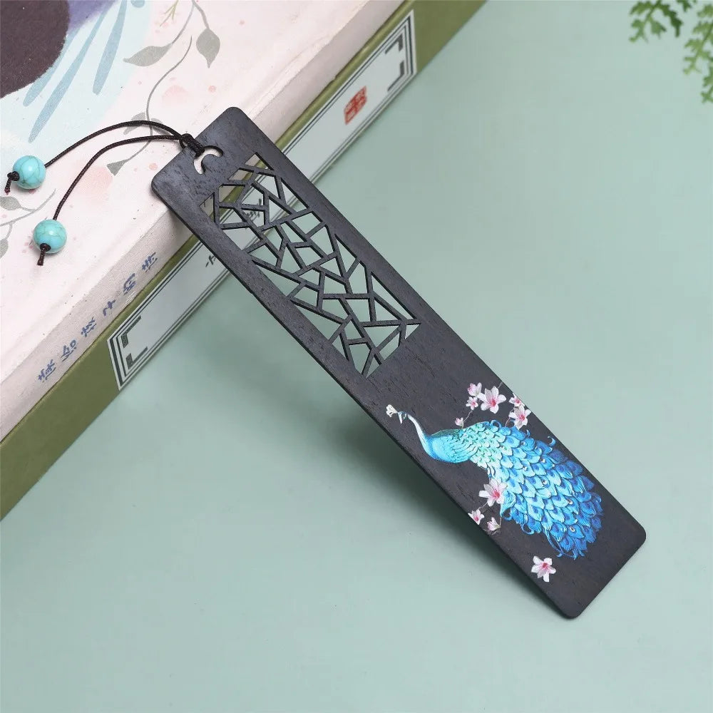 Chinese Style Bookmark Ebony Color Painted Book Clip Wooden Retro Carving Students Gift Creative Pagination Mark