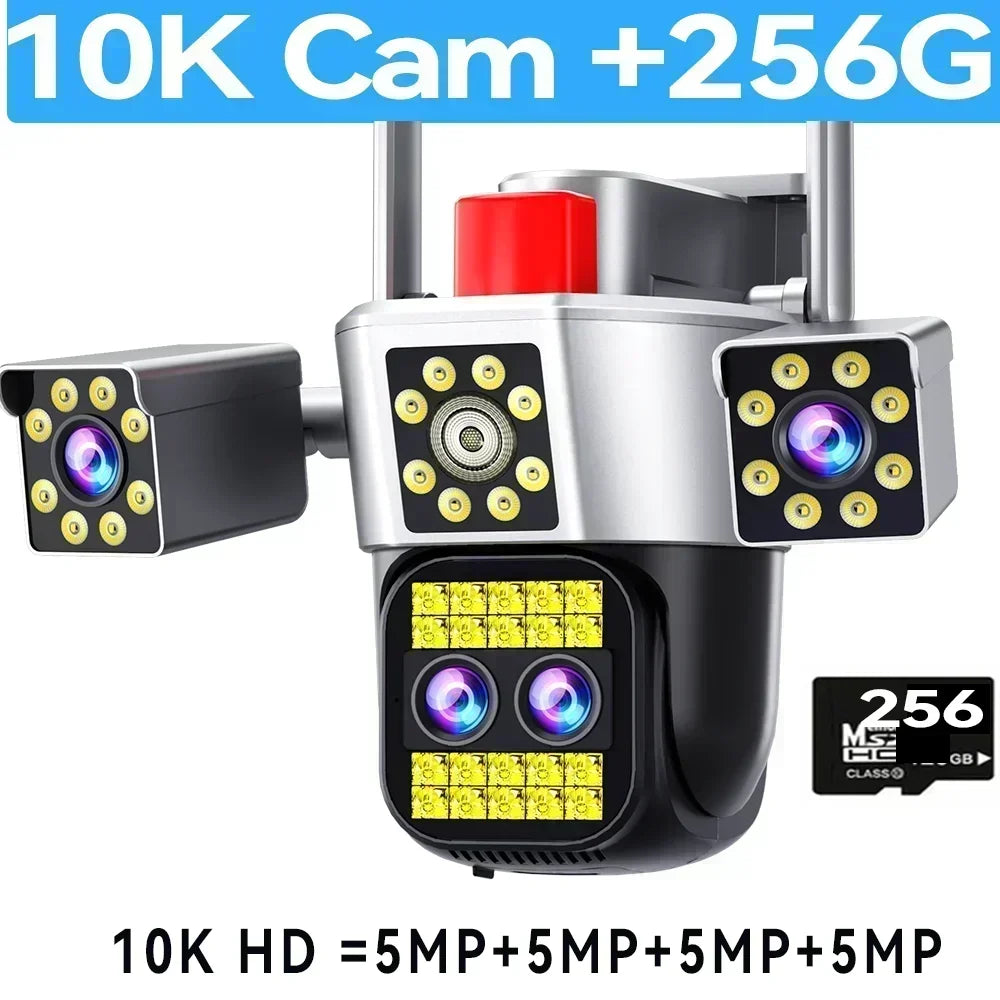 Outdoor Four Screen 10K WiFi Camera Four Lens 10X Optics Zoom 20MP Video Surveillance Auto Tracking Home Security Camera CCTV