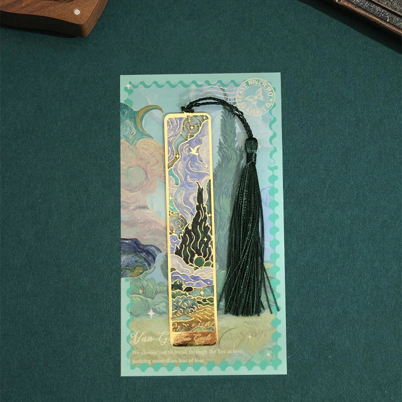 1pcs Art bookmark metal hollow Oil Painting  Student Reading Mark Floral Painting Book Accessories Aesthetic Stationery Gift