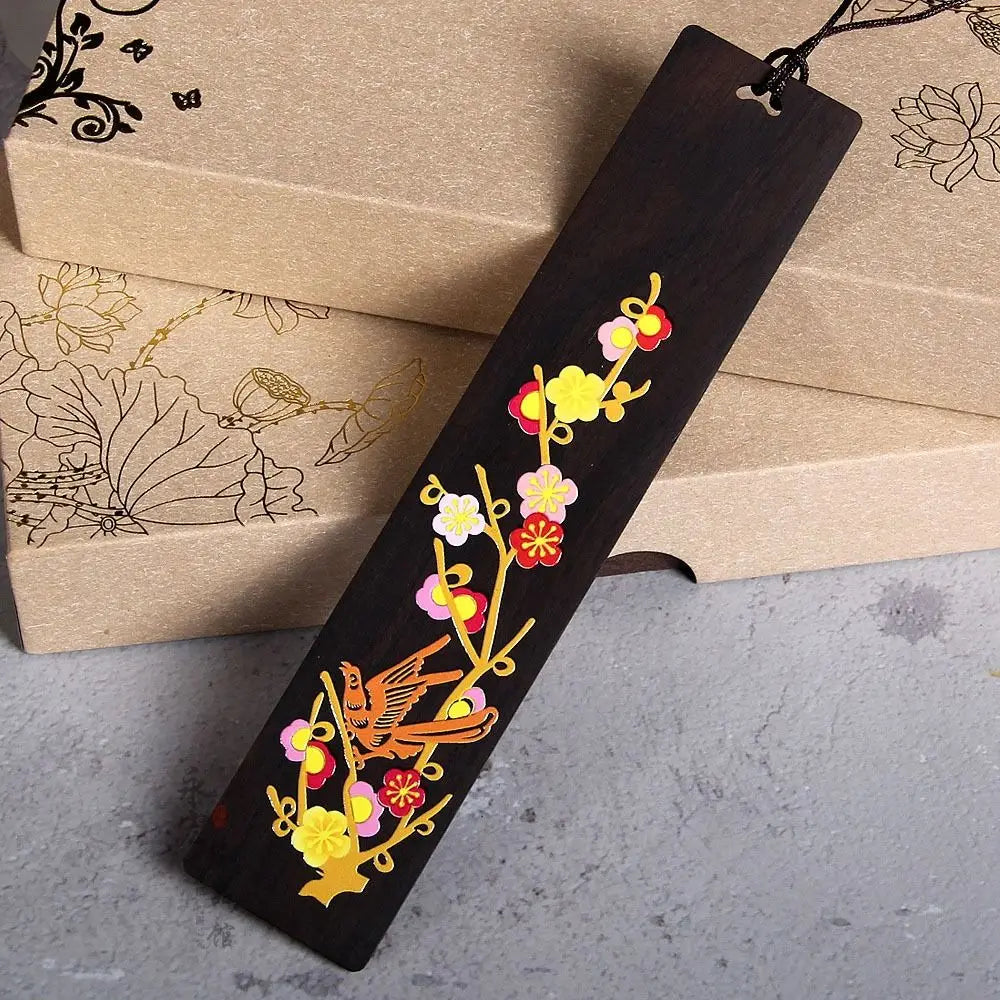 Chinese Style Bookmark Ebony Color Painted Book Clip Wooden Retro Carving Students Gift Creative Pagination Mark