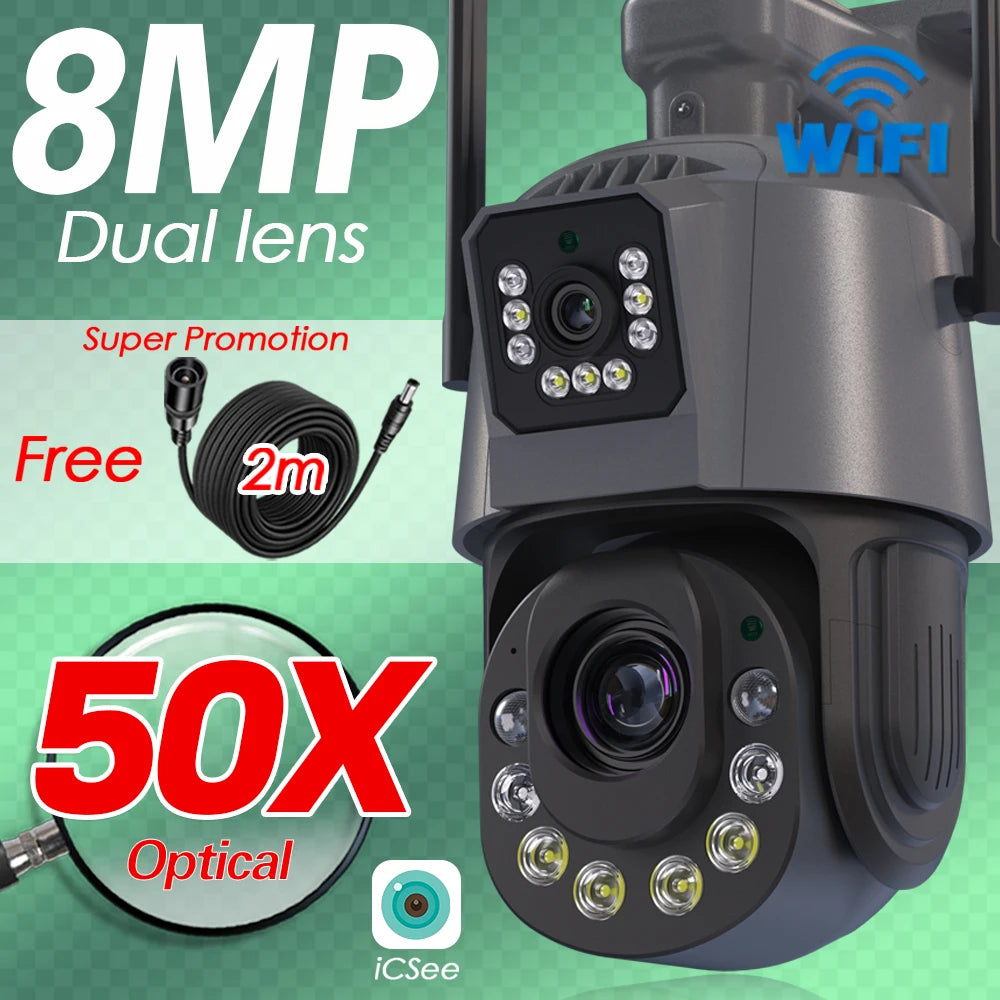 50X Optical Zoom Smart Dual Camera WiFi Outdoor Wireless 360 PTZ Surveillance Camera CCTV Motion Detect ICSEE Security Product