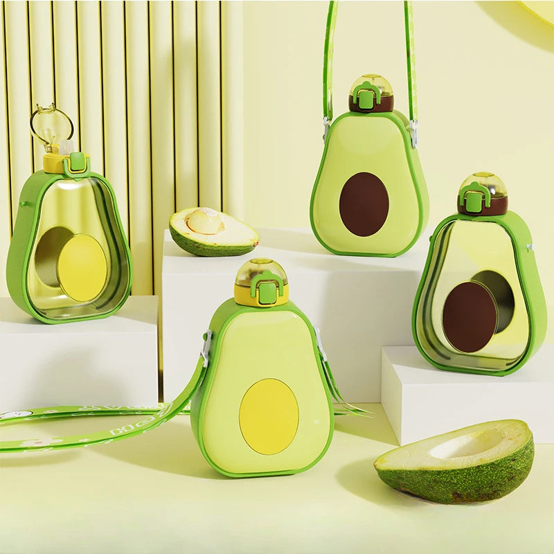 600ML Creative Water Bottle with Straw Cute Avocado Plastic Children's Water Cup Portable Outdoor Sports Travel Beverage Drinkis