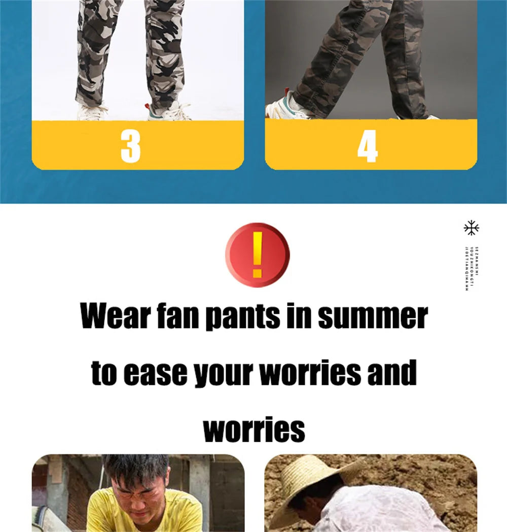 Fan Pants Cold Fishing Pure Cotton Site Welder Camping Ride Climbing Hiking Sports Fan Suit Air-Conditioning Clothes Fan Cooling