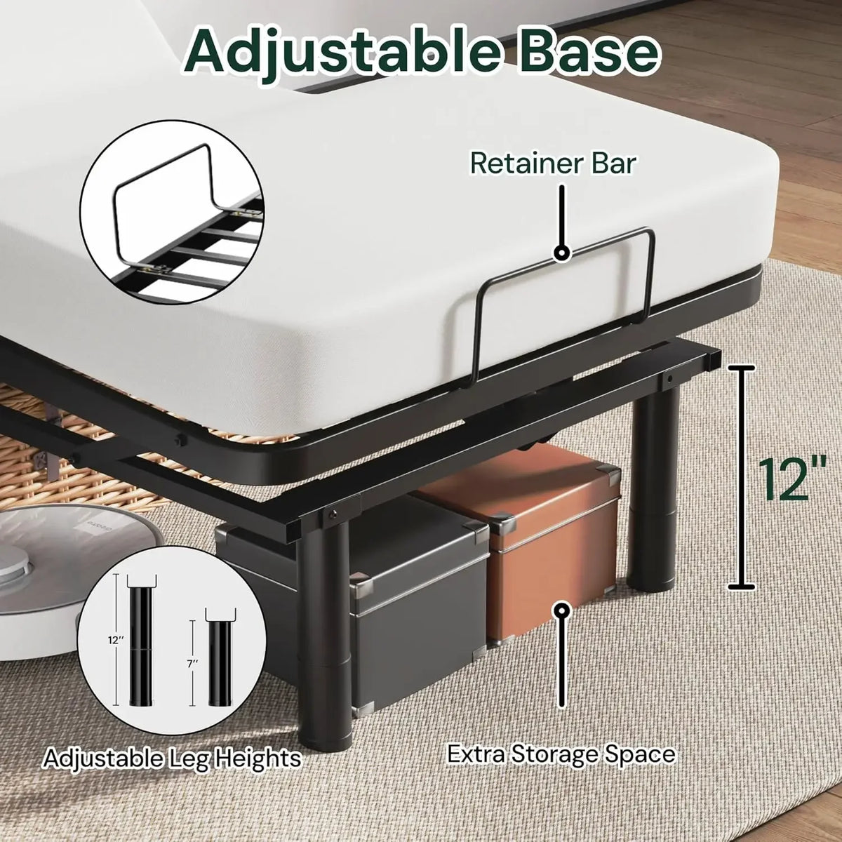Twin XL Adjustable Bed Frame, Wired Remote Control, Independent Head and Foot Incline, Electric Bed Frame Base, Adjustable Bed L