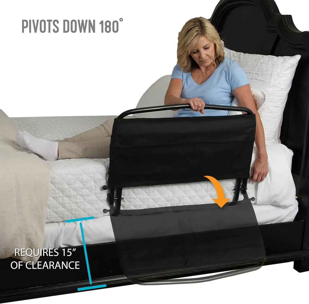 Stander 30" Safety Bed Rail with Padded Pouch, Folding Bedside Safety Guard Rail for Adults, Seniors, and Elderly, Under