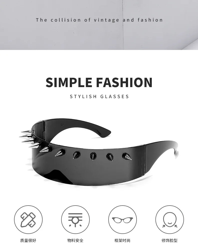Novelty Punk Glasses Cyberpunk Rock Large Shield Spike Fashion Weird Club Sunglasses Funny Party Glasses