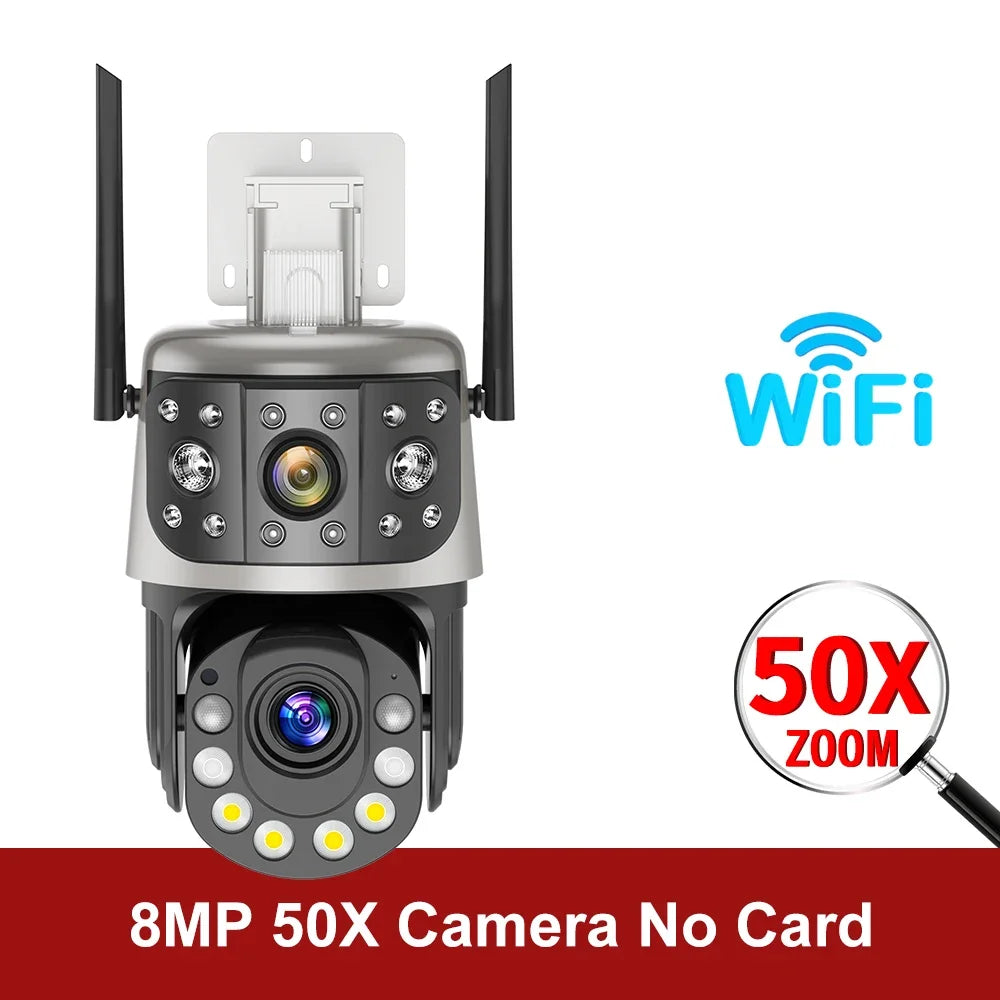 8MP Outdoor Wifi 50X Optical Zoom PTZ Camera Dual Screen Auto Tracking IP Video Surveillance Camera CCTV Two Way Audio ICSEE