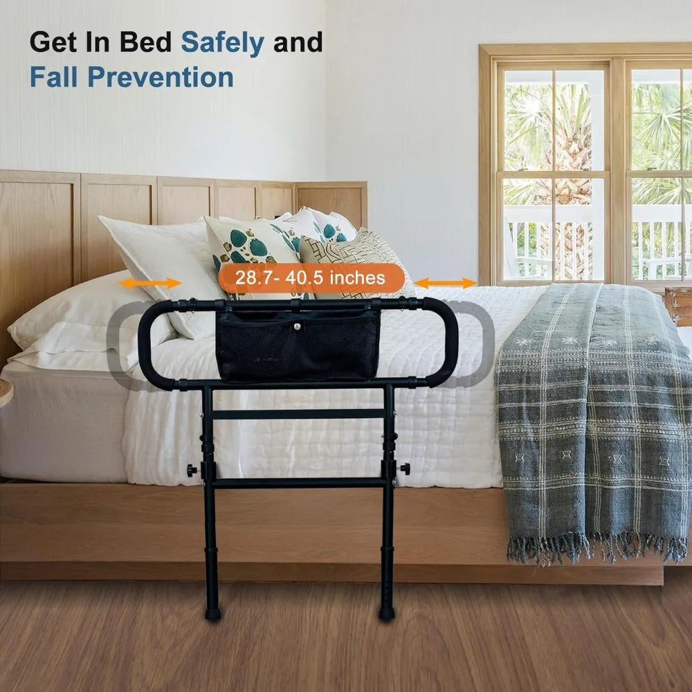 Adjustable Bed Rails for Elderly Adults Safety with Motion Light,Foldable Heavy Duty Bed Rail with Extended Grab Bar,Pouch Bag