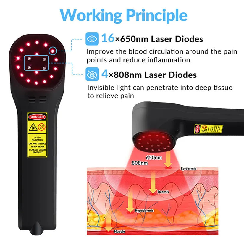 Deep tissue cold laser therapy device professional horse dogs cats health care tool for pain relief 808nm 650nm 880mW 20 diodes