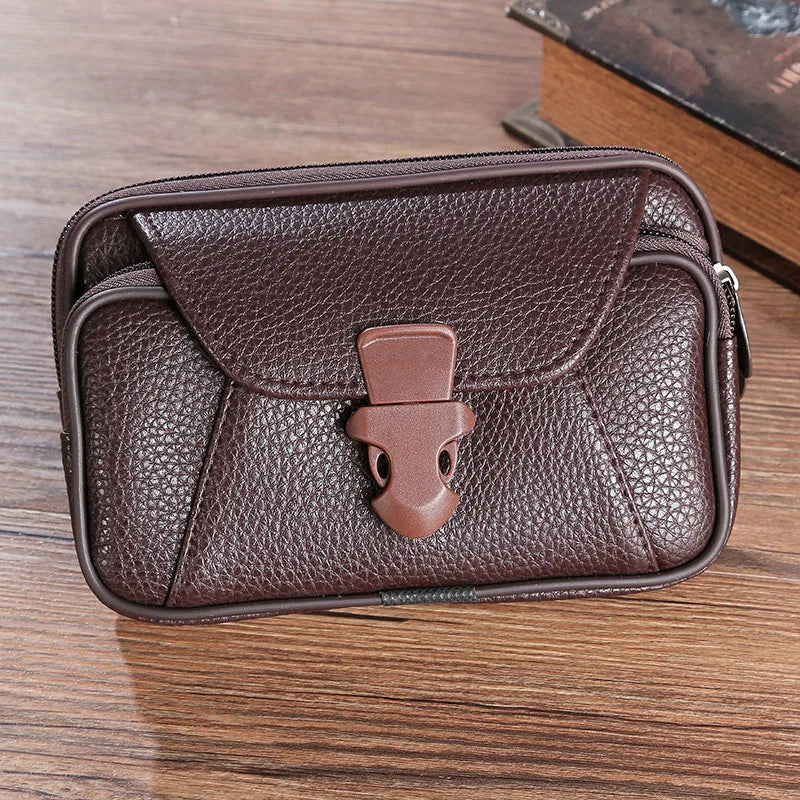 Multifunctional Leather Belt Bag Solid Color Men Business Style Belt Bag Horizontal And Vertical Section Wallet Case Purse