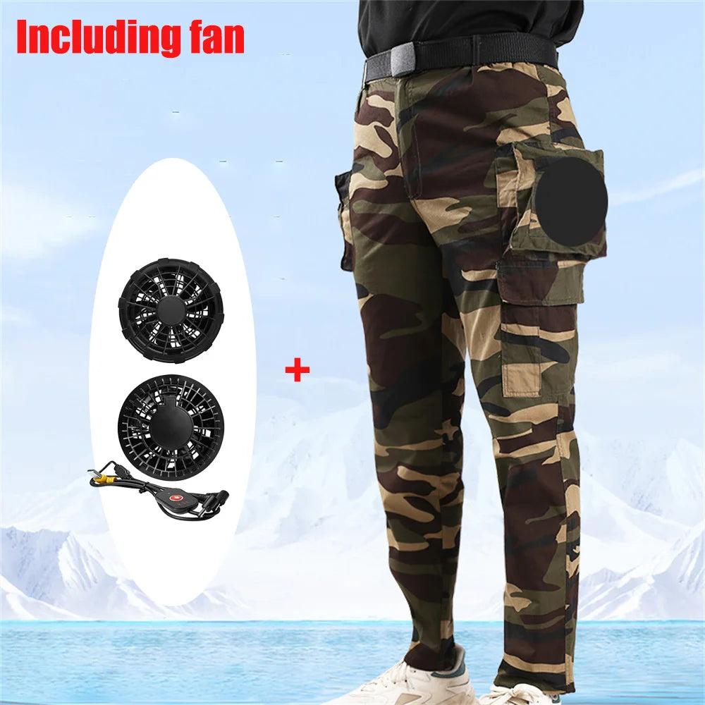 Fan Pants Cold Fishing Pure Cotton Site Welder Camping Ride Climbing Hiking Sports Fan Suit Air-Conditioning Clothes Fan Cooling