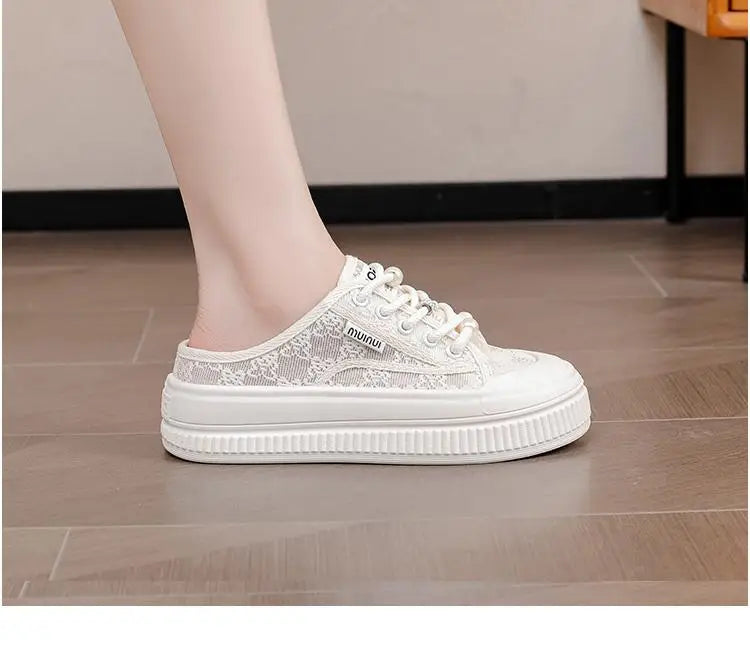 Women Slippers Outdooor Mesh Breathable Lace Up Thick Sole Sandals Wear Resistant Non-slip Fashion Causal Versatile 2024