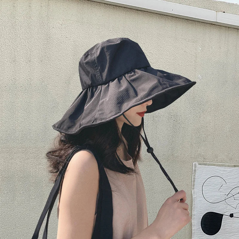 UPF50+ vinyl UV sunshade hat Children's summer face large brim sunscreen hat Outdoor fisherman hat