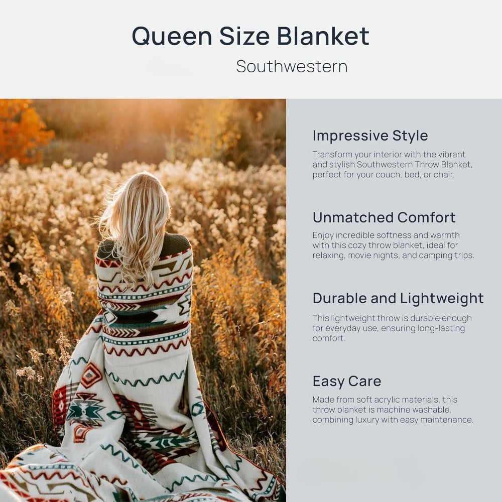 Southwestern Throw Blanket for Couch, Sofa, Bed, Soft, Plush, Cozy, Warm, Lightweight, Boho, Bohemian, Western Style