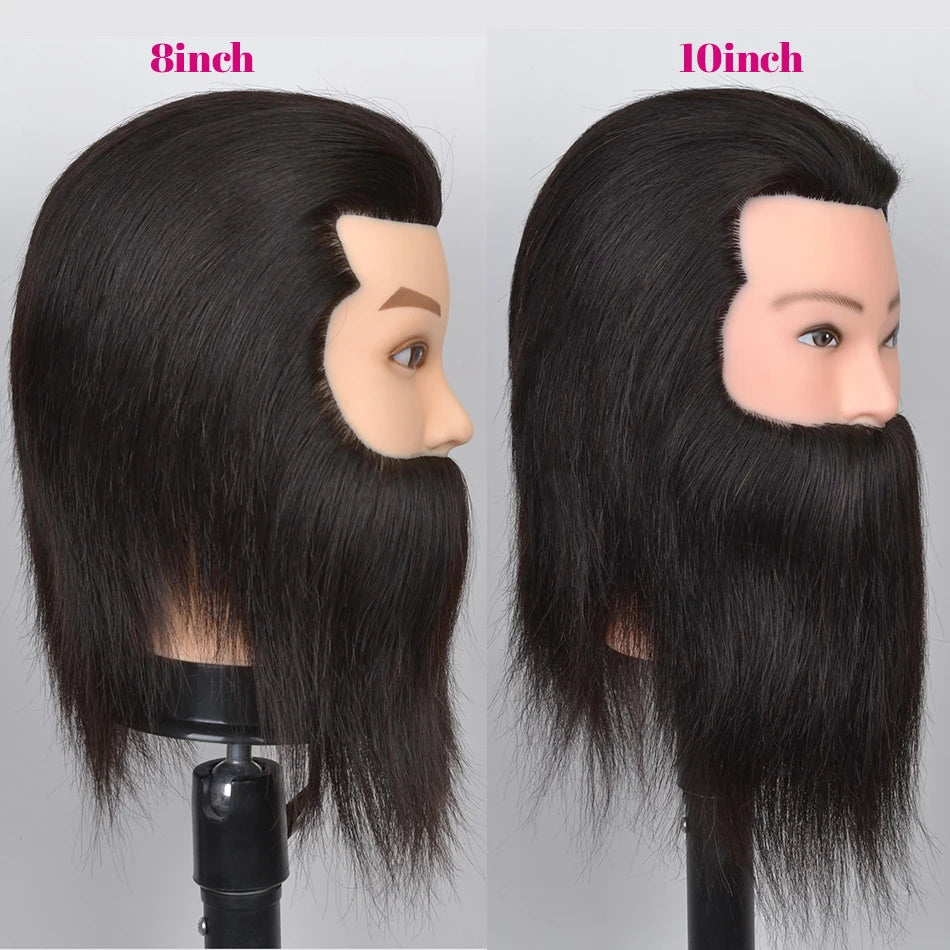 100% Human Hair Male Mannequin Head With Hair Beard Practice Manikin Hairdresser Cosmetology Training Doll Head For Hair Styling