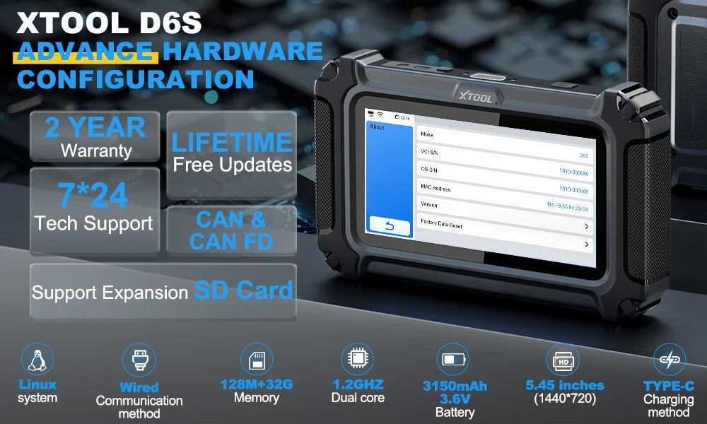 XTOOL D6 D6S Car Diagnostic Tools All System Automotive Scanner For All Car 30+ Services Lifetime Free Update Built-in CANFD FCA