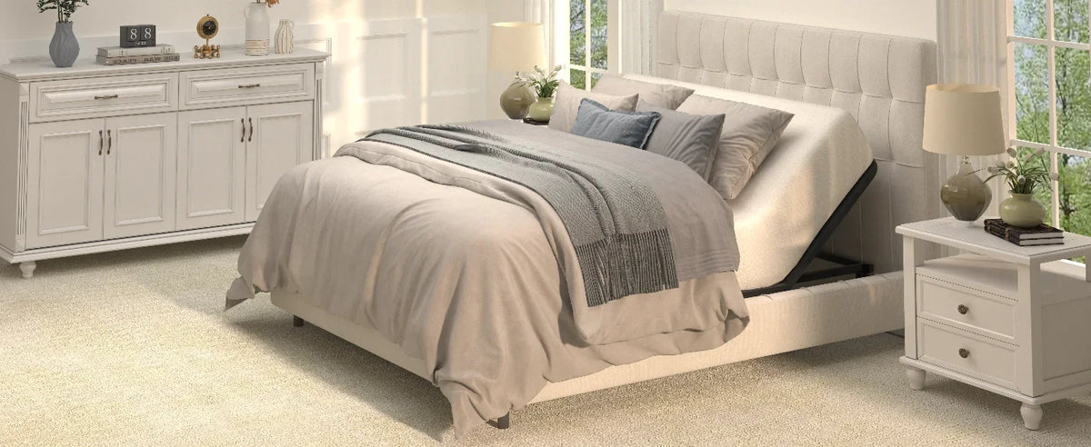 Adjustable Bed Frame Base Queen,One-Person Transport and Assembly,Adjustable Bed Legs,Oxford Fabric Bedspread