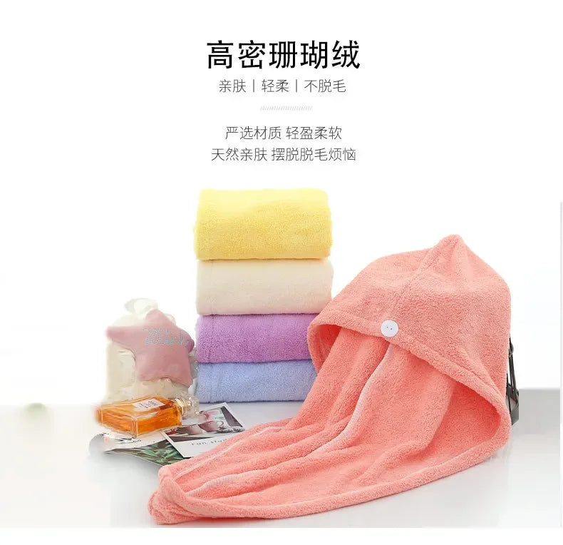 Purchase Products Microfiber Hair Towel Hair Cap with Button Feminine Bathroom Accessories Quick-drying Bathrobe Home Textile