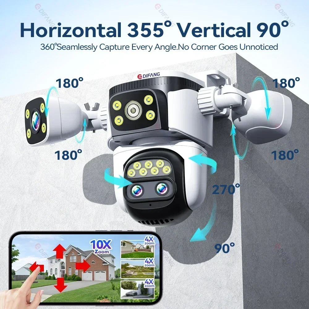 Outdoor Optical 10X Zoom 20MP WiFi Camera 10K Four Lens Four Screens PTZ Human Two Way Audio Auto Tracking Security Camera CCTV