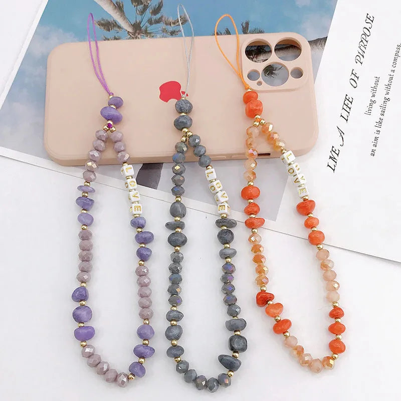 2023 Pink Acrylic Heart Cellphone Chain Lanyard Jewelry for Women Vintage Devil Eye Flower Charm Phone Case Strap Accessories