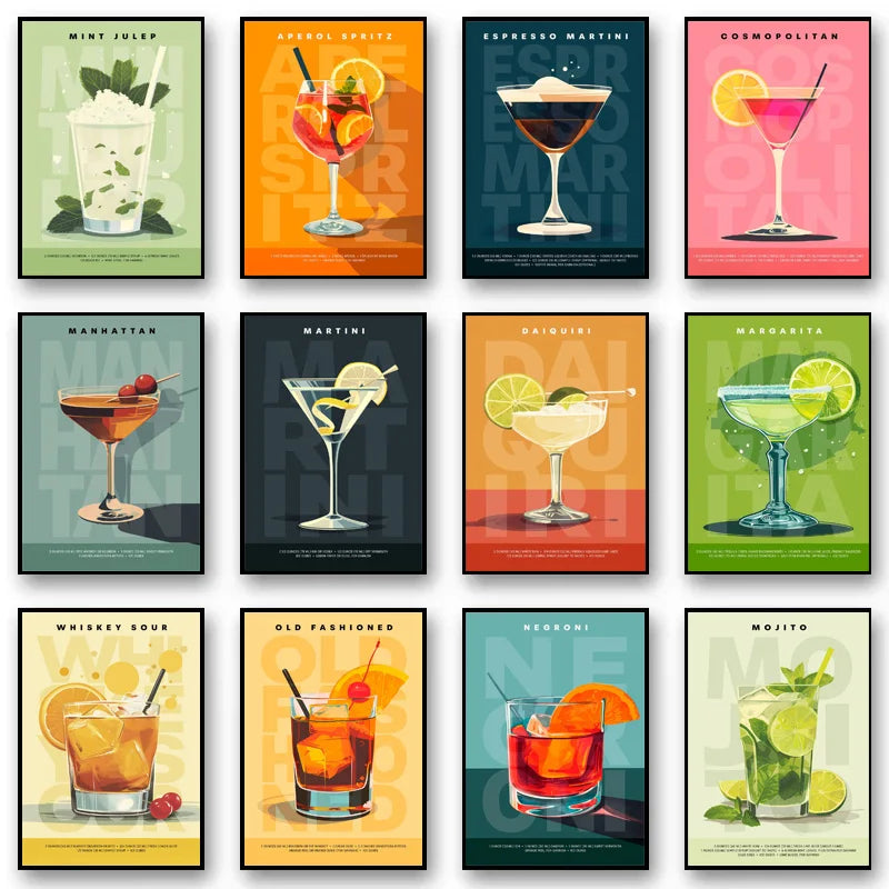 Simple Bar A Variety of Mixed-up Alcoholic Beverages Poster Canvas Printing for Home Room Wall Decoration Frameless Painting