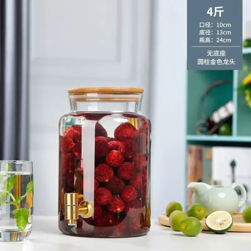 Glass Bottle with Faucet for Brewing Wine, Special Container for Brewing Cans, Sealed Liquor Jug