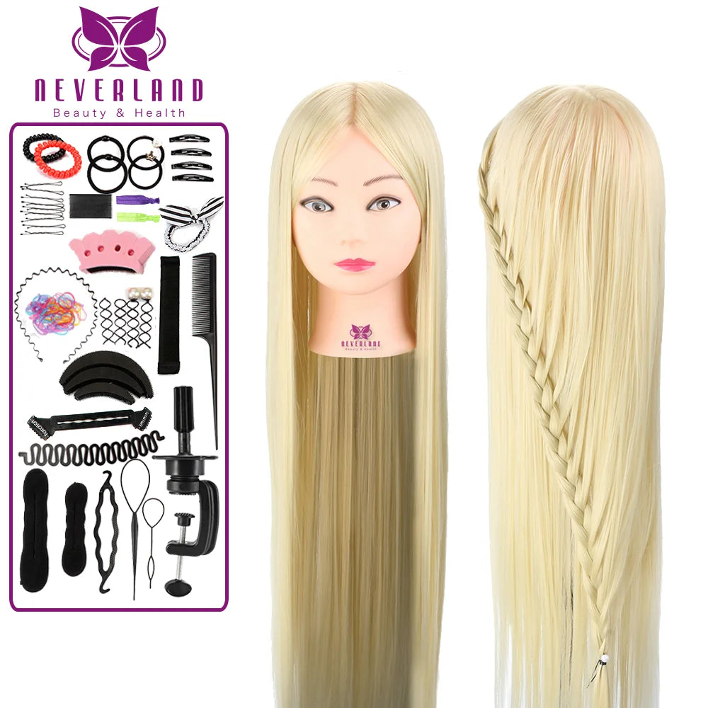 Mannequin Heads With Hair Hairdressing Training Braiding Head Cosmetology Mannequin Head Dikk for Hairdresser 75cm Silver