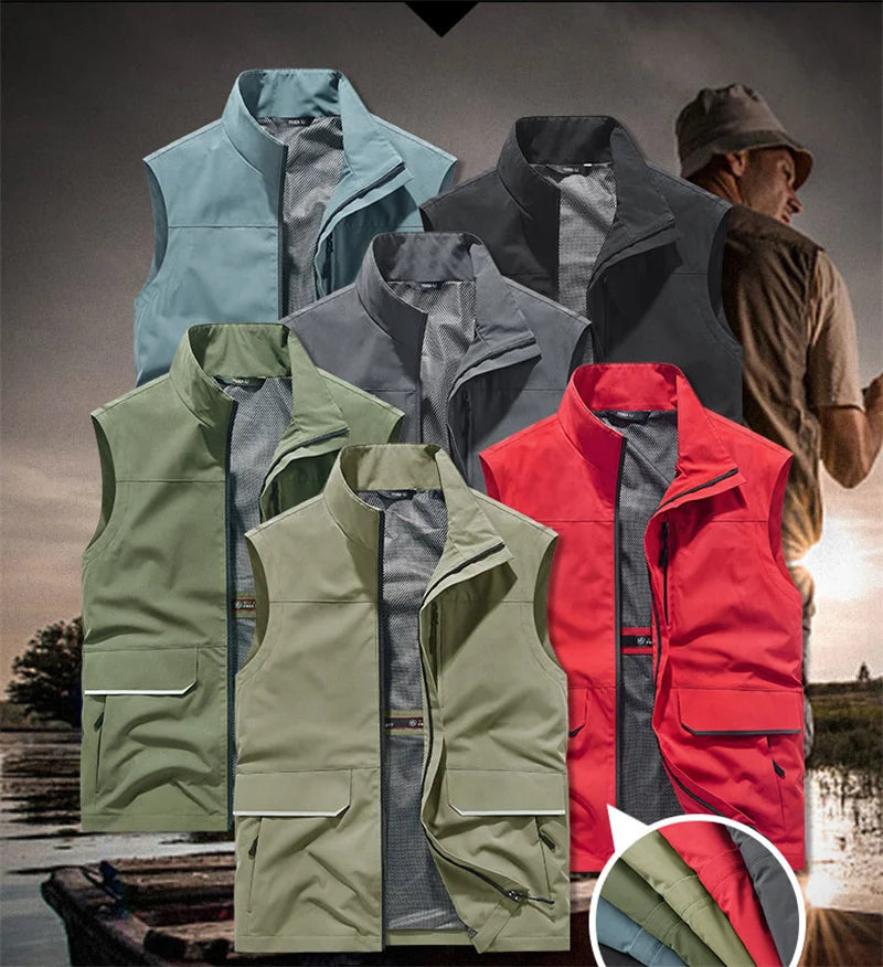 Top Quality Outdoor Professional Reflective Vests Men Summer Multi-pocket Zipper Light Casual Hiking Fishing Cycling Safety Vest
