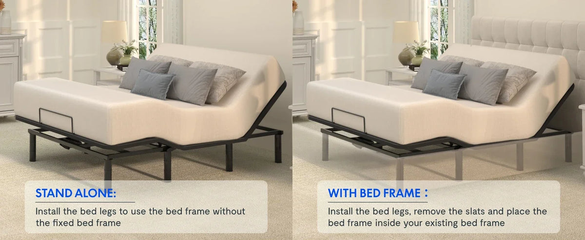 Adjustable Bed Frame Base Queen,One-Person Transport and Assembly,Adjustable Bed Legs,Oxford Fabric Bedspread