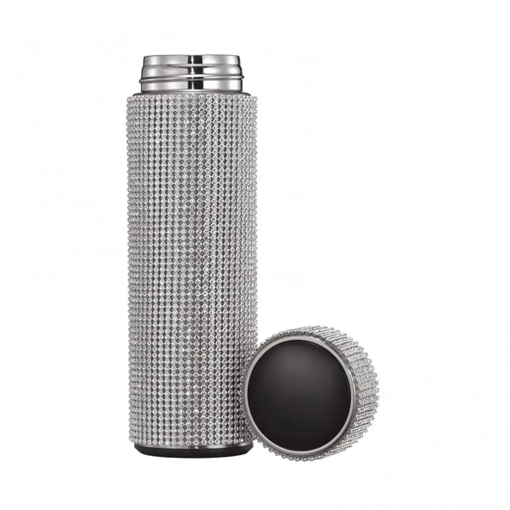 350ml/500ml/750ml Stainless Steel Insulated Vacuum Cup Rhinestone Decor Flask Bottle Drinking Kettle Thermal Mug Outdooor Travel
