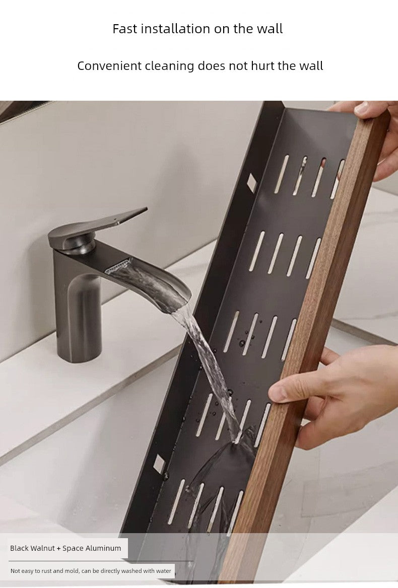 Punch-Free Kitchen Washstand Wall-Mounted Solid Wood Storage Rack
