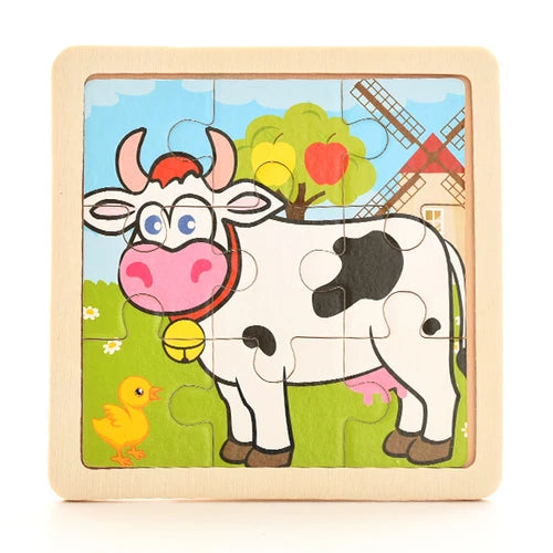 Baby Wooden Montessori Puzzle Child Game Wooden Puzzle 3D Cartoon Animal Puzzle Babies Toys Puzzles For Kids 1 2 3 Year Old
