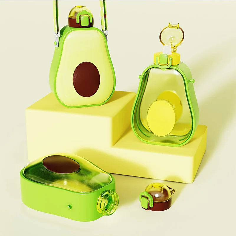 600ML Creative Water Bottle with Straw Cute Avocado Plastic Children's Water Cup Portable Outdoor Sports Travel Beverage Drinkis