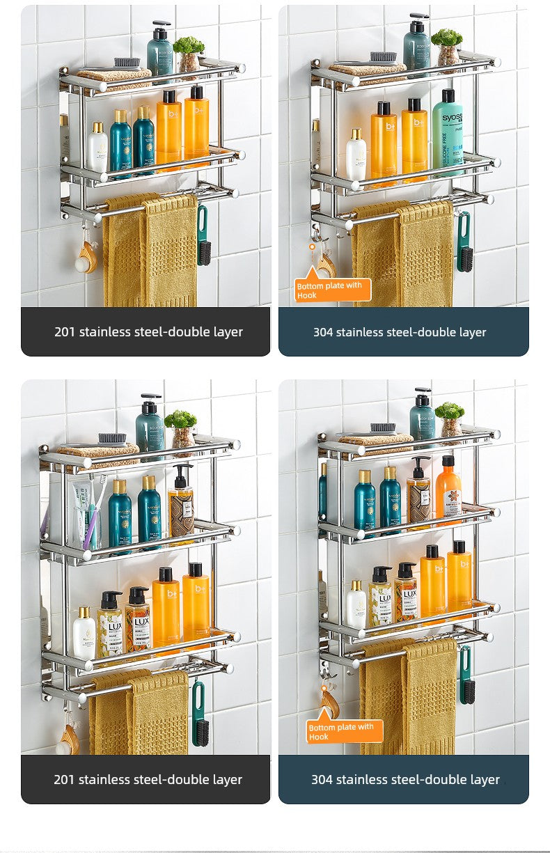 Punch-Free 304 Stainless Steel 2-Layer Bathroom Towel Rack