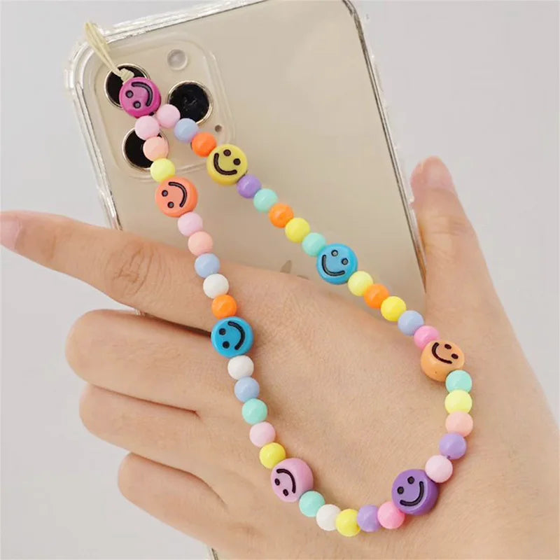 Simple Clay Fruit Charm Phone Chain Jewelry for Women Phone Lanyard Acrylic Resin Evil Eye Star Phone Case Strap DIY Accessories