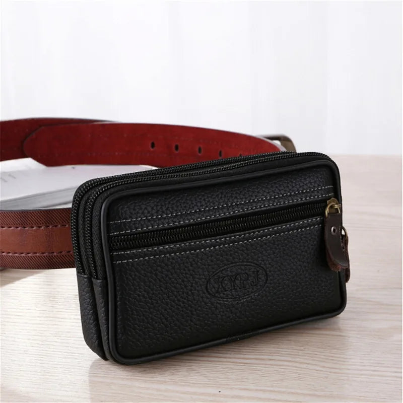 Multifunctional Leather Belt Bag Solid Color Men Business Style Belt Bag Horizontal And Vertical Section Wallet Case Purse