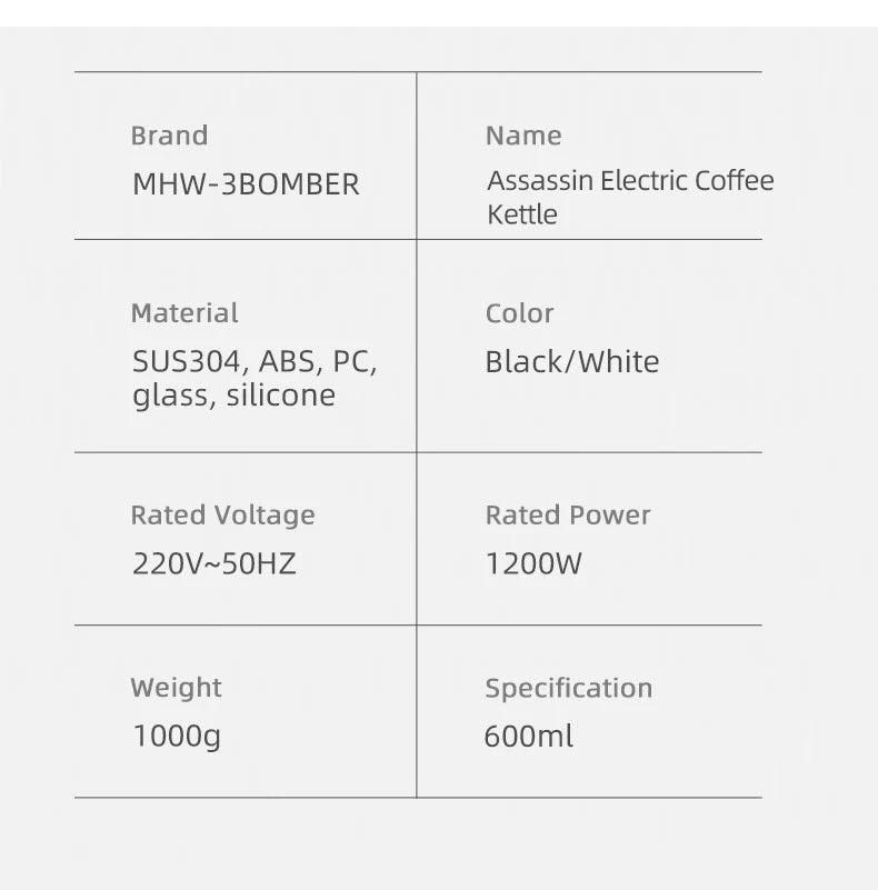 MHW-3BOMBER Precision Temperature Gooseneck Electric Kettle 1200W Stainless Steel Pour Over Coffee Pot Home Kitchen Accessories