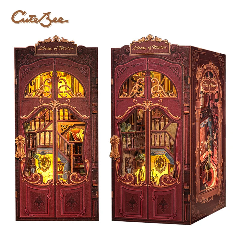CUTEBEE Bookstore Book Nook with Light DIY Miniature Wooden Dollhouse for Decor Gift Bookshelf Insert Kit 3D Puzzle
