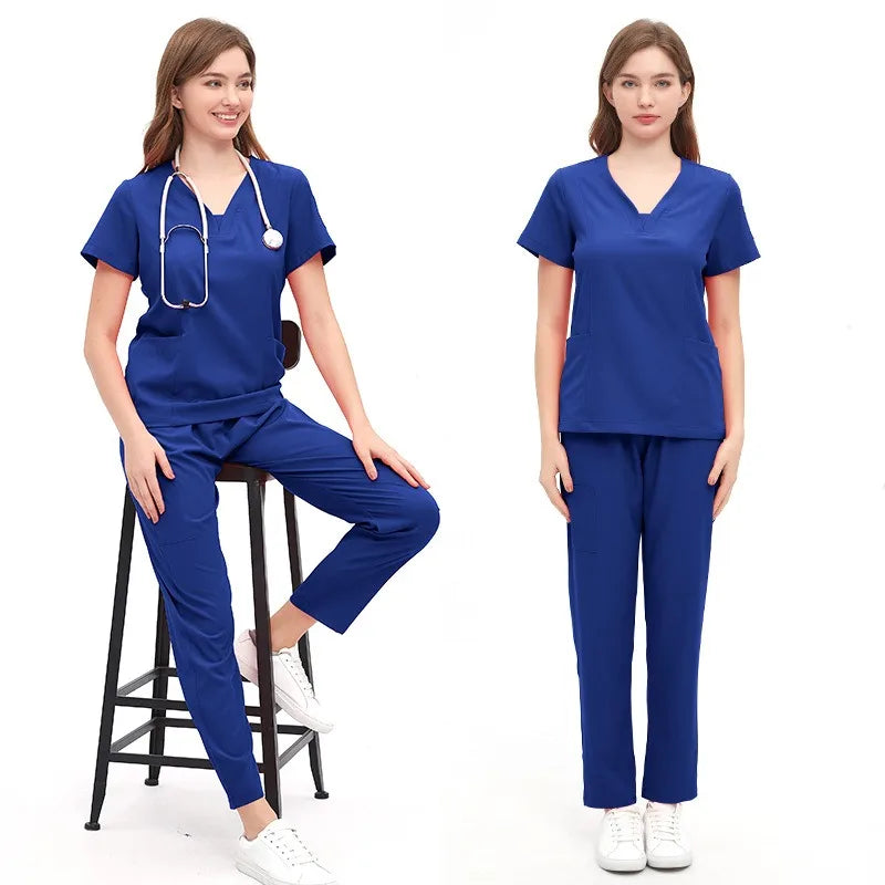 Jewel Collar Medical Scrub Uniform Solid Color Dental Clinic Nursing Sets Stretch Heathy Care Center Woking Clothes LMW008-01