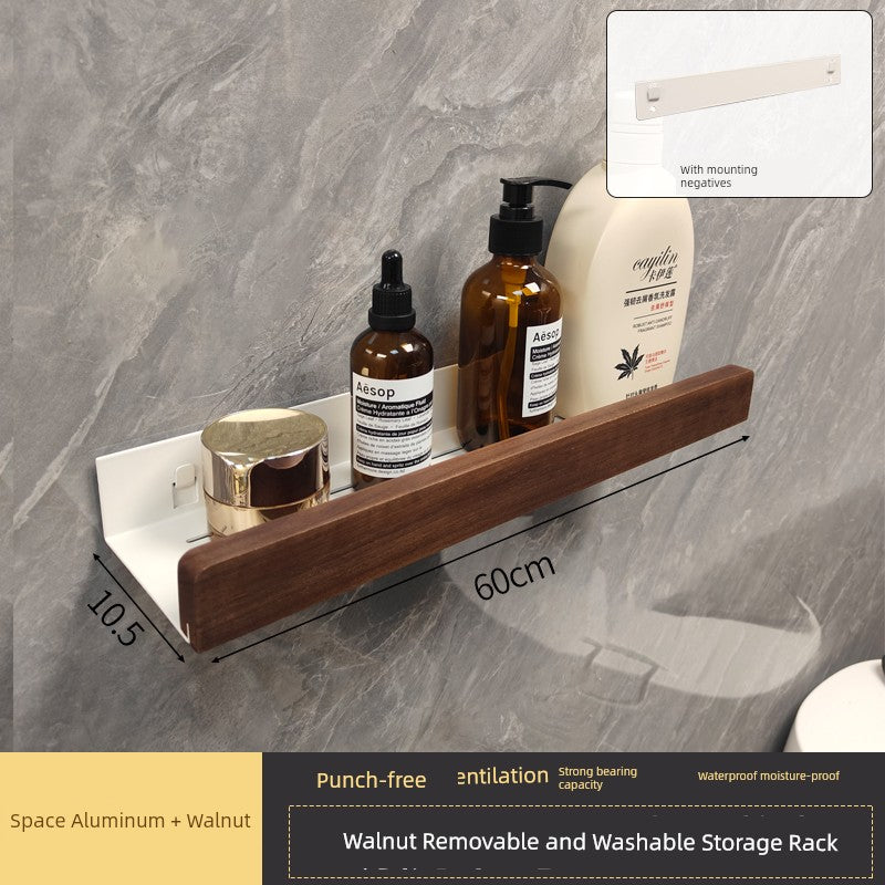 Punch-Free Kitchen Washstand Wall-Mounted Solid Wood Storage Rack