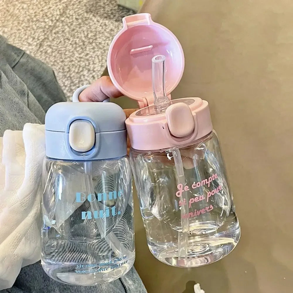 350ML Cute Water Bottles Creative Transparent Straws and Lids Kids Sippy Cup Cartoon Spill Proof Beverage Cups Toddlers Feeding