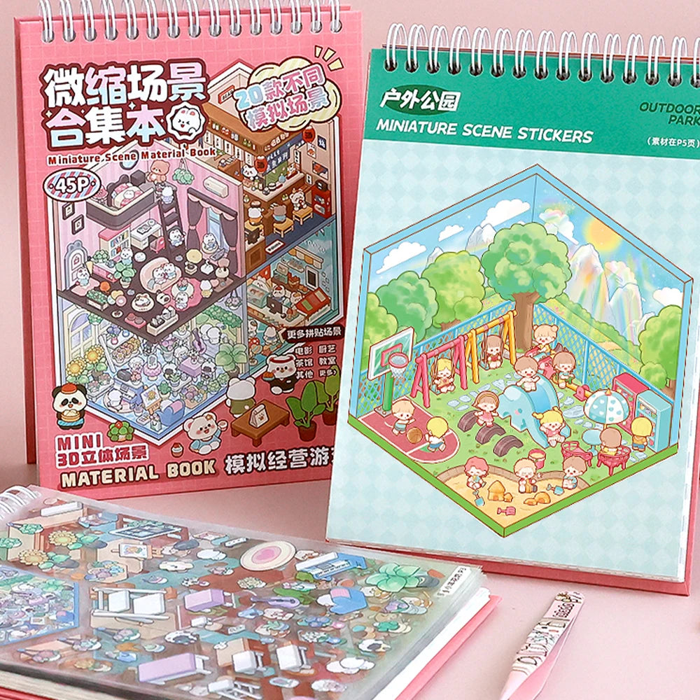 20 Scenes Cartoon Forest Village DIY 3D Sticker Pocket Cabin Scene Book Stacking Pasting Birthday Gift for Kid Child Student