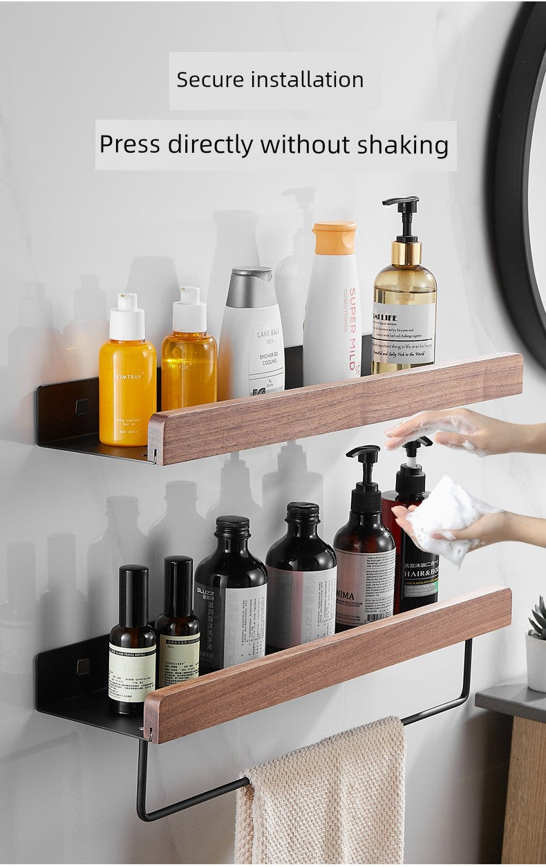 Punch-Free Kitchen Washstand Wall-Mounted Solid Wood Storage Rack