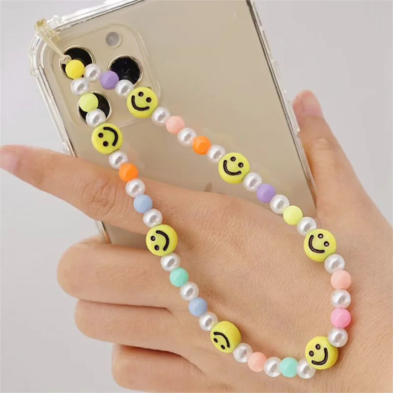 Simple Clay Fruit Charm Phone Chain Jewelry for Women Phone Lanyard Acrylic Resin Evil Eye Star Phone Case Strap DIY Accessories